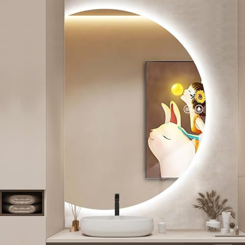 GXSDYYDS Specchio Bagnos con Luce 100×70cm Specchios Bagno LED Moderno, Anti-Fog, 3 Colori Luce, Dimmerabile, Memoria, Specchio Retroilluminato Bagno Grande Mezza Luna da Parete(A, 100×70cm)