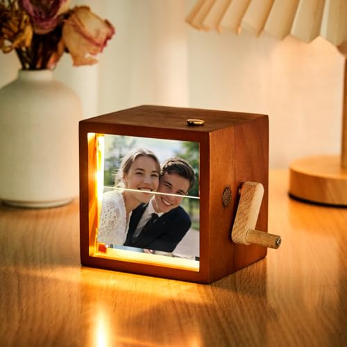 Personalisierter Foto Flipbook Rahmen Foto Flip Box Animationsmaschine Mechanischem Handgekurbeltem Fotoalbum mit Licht & Musik Foto Geschenk für Männer Frauen Paare Valentinstag