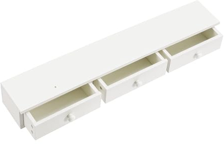 LN COZY CORNER Floating Wall Shelf with 3 Drawers, Wooden Wall Mounted Storage Organizer, Multipurpose Floating Shelf for Bedroom Living Room, Makeup Vanity Storage Rack, White MDF 80×15×10cm