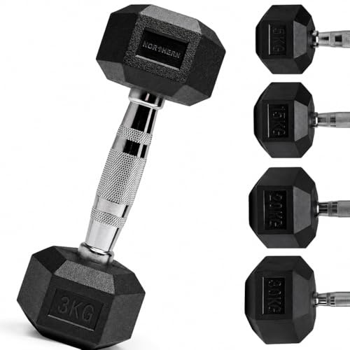 Northern Hex Dumbbell Set Rubber Heavy Weights with Metal Handles Anti-Rolling for Weight Lifting Bodybuilding Exercise Workout Strength Training Home Gym 1kg-50kg Pairs Sets