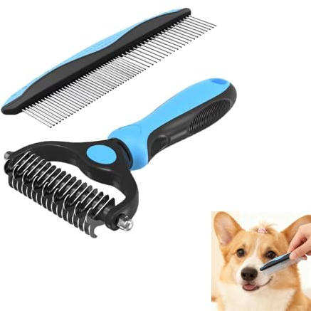 YIHAOH 2 Pezzi Spazzola Blu per Cani E Gatti, Spazzola Gatto Pelo Lungo, Slanatore Gatti per Sottopelo E Nodi, Pettine per Animali Domestici per Cani di Taglia Piccola, Media E Grande