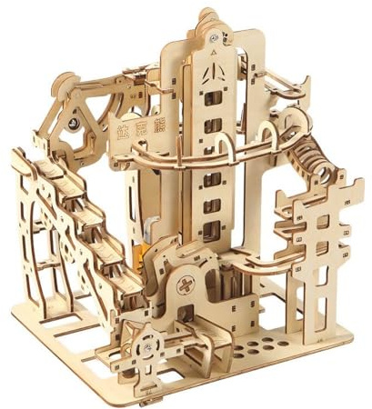 Adult 3D Wooden Marble Run Puzzle Kit, DIY Mechanical Model Construction Set, Educational STEM Puzzle Desktop Toy or Decorative Item for Teens Aged 14 and Up