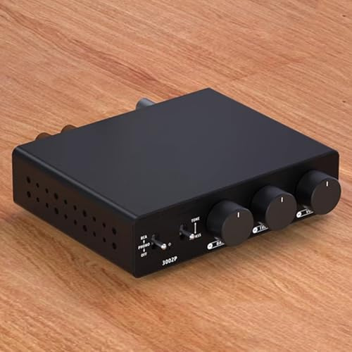 Phono förstärkare för skivspelare, 2-kanals HiFi mini stereo ljudförstärkare, 300 W x 2, med RCA/PHONO-ingång, hög och bas justering