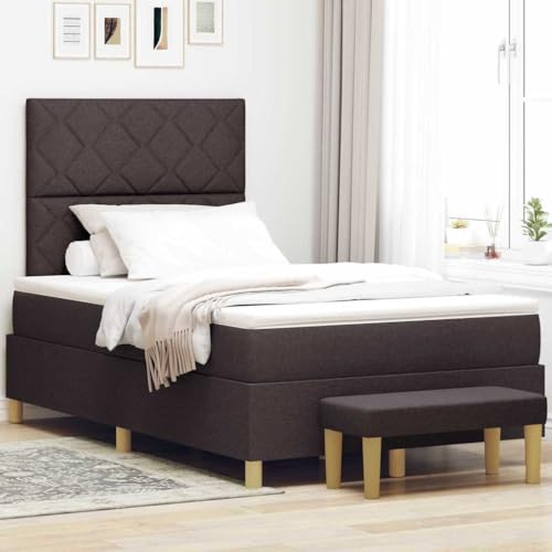 Kaloriko resårsäng med madrass, mörkbrun 120 x 200 cm, tygöverdrag, träram, sovrum möbelset, komfortskummadrass