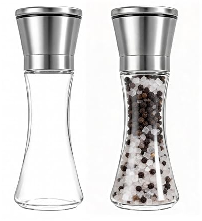 Rudfovn 2 Pcs Salt and Pepper Grinder Set, Ceramic Core Salt Grinder Refillable and Adjustable Coarseness (Spices Free)
