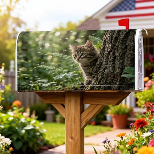 Fundas magnéticas para buzón de correo, diseño de gatos, helechos de árbol al aire libre, no protector de poste de buzón verde, para decoración de porche delantero, 45,7 x 53,3 cm