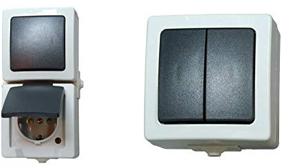 Kopp Nautic Steckdose und Schalter Kombination für Feuchtraum, IP44, 250V (16A), Aufputz Schutzkontakt-Steckdose, grau, & Nautic Serienschalter mit 2 Wippen, Aufputz, 250V (10A), IP44, grau