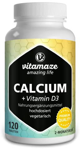 Calcium Vitamine D3 Haute Dose - Complexe Optimal pour la Santé des Os et des Muscles - 600mg de Carbonate de Calcium + 400 UI de Cholécalciférol par Jour - 120 Comprimés Végétariens pour 2 Mois