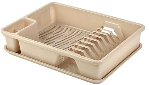 Engelland Abtropfgestell, Abtropfgitter, Farbe: Sand, Geschirrständer, Küche, Abtropfschale, Geschirrkorb, Abtropfkorb, aus Kunststoff, für bis zu 9 Teller, L 38,5 x B 28,5 x H 8,5 cm