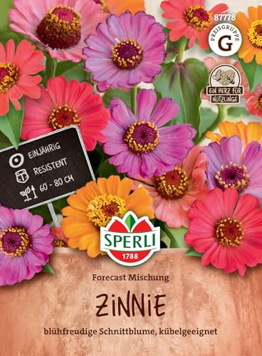 Sperli Mélange de graines de zinnia Forecast 87778 – Annuelle – Sirte résistante – Fleur coupée fleurie – Convient pour les pots – Graines, mélange de graines de fleurs