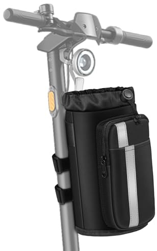 FINPAC Cup Holder for Bike, Universal Water Bottle Holder with Phone Pockets for Stroller Walker Golf Cart Rollator and Scooter, Outdoor, Biking - Black