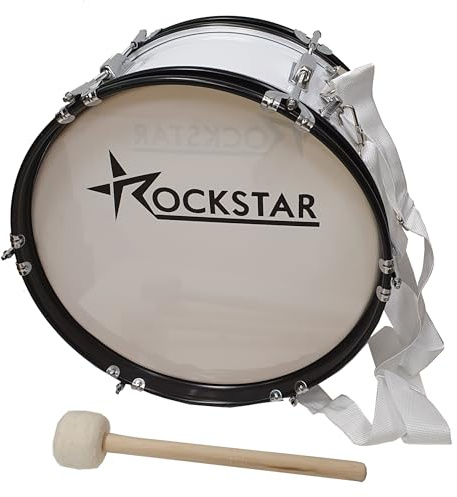 JM FOREST | Bombo charanga | 42x24 cm, blanco, madera, aros metálicos negros | Muy ligero, incluye maza y correa cruzada, 4 arandelas transporte | Sonido potente y fácil de transportar