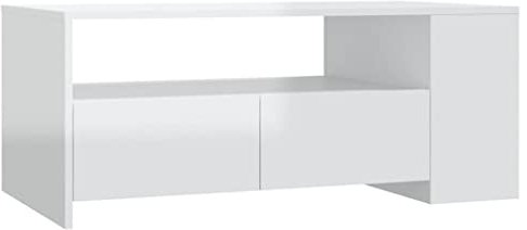 vidaXL Couchtisch Beistelltisch Wohnzimmertisch Kaffeetisch Sofatisch Teetisch Tisch mit Ablage Wohnzimmer Hochglanz-Weiß 102x55x42cm Holzwerkstoff