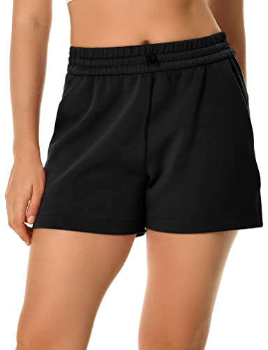 Colorfulkoala Women's High Waisted Ultra Soft Modal Athletic Sweat Shorts Casual Summer Lounge Pants with Pockets (S, Black)