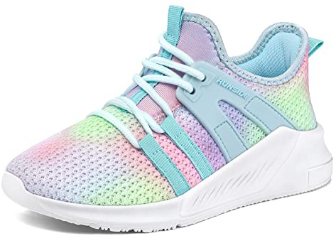 RUNSIDE Girls Tennis Shoes Lightweight Sports Kids Sneakers Lace-up for Running/Walking, Toddler/Little Kid/Big Kid Gradient Blue