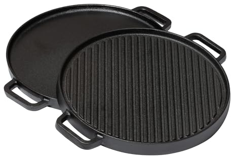 Blackwell Grillplatte 2-seitig | Grillpfanne Ø 30 cm | Gusseisen | Schwarz | Für alle Herdarten, Grill und Backofen geeignet