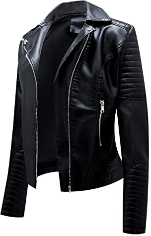 Chaqueta Cuero Sintetico Mujer Chaqueta Biker Mujer Faux Leather Jacket Women Chaqueta Motorista Simil Cuero Mujer Chaquetas Biker Pu Jacket Women Talla Grande Chaqueta Imitacion Cuero Mujer Negro M