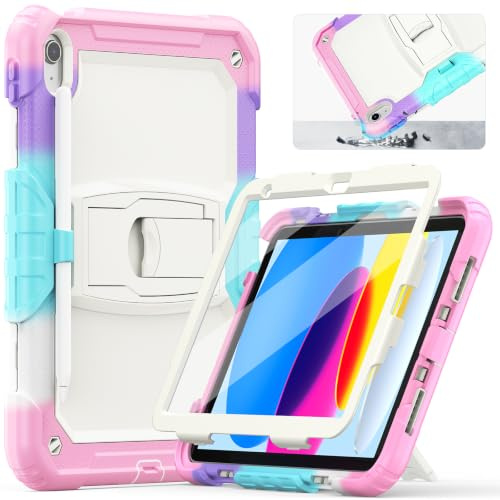 SEYMCY for iPad (A16) 11th/10th Generation Case Kids 11/10.9 Inch 2025/2022 | Full-body Shockproof Protection with Screen Protector, Built-in Folding Stand, Pencil Holder for iPad 11/10 Case, Pink