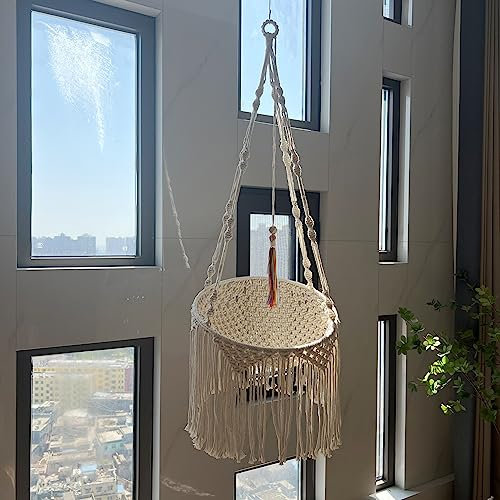 Ricemru Katzen Hängematte Bett Outdoor Balkon Makramee Katzenschaukel Hängend mit Korb Wand Handgewebte Katzenhängematte Wandmontage Makramee Katzen Schaukel Hängematte Katzensitz Katzenbett