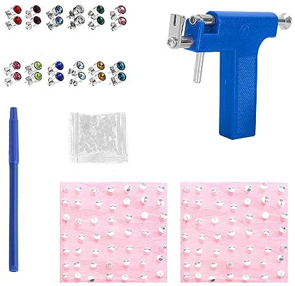 GVSAVY 200 PCS Ear Piercing Set with 12 Pairs of Colorful Stud Earrings, Ear Piercing Tool, Ear Piercing Gun, Suitable for Home Use, 11cm