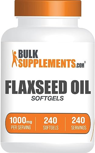 BulkSupplements.com Flaxseed Oil Softgels - Flaxseed Supplement, Flaxseed Oil 1000mg Softgels - Herbal Supplement, Gluten Free, 1 Softgel per Serving, 240 Count (Pack of 1)