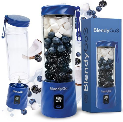 Blender BlendyGo3, Smoothie Blender, Small Cordless Mini Mixer, Powerful Smoothie Maker, USB Stand Smoothie Maker, BPA-Free, PulseMotion & BlendPro Technology, 550 ml (Navy)