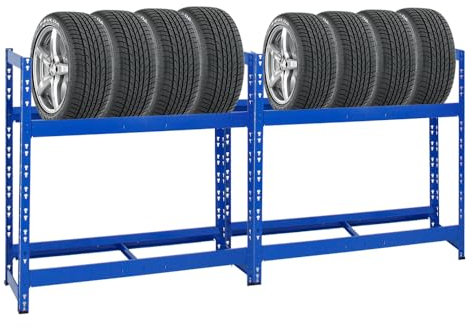 PROREGAL Mega Deal | 2X Reifenregal Tiger | HxBxT 100x110x35 cm | 150kg Fachlast | bis zu 16 Reifen | mit Ebenen | Blau