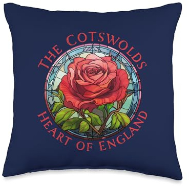 England Walkers Ramblers Hikers Apparel & Decor Cotswolds England UK Rose Floral Red Design Women Gardener's Throw Pillow, 16x16, Multicolor