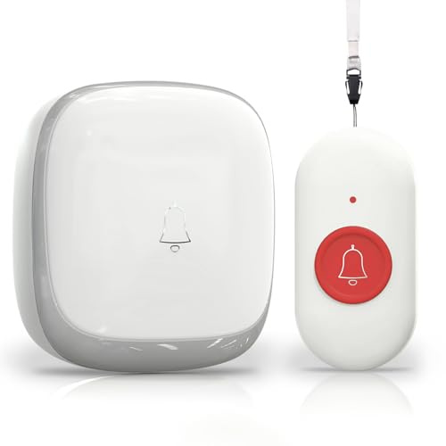 Wireless Caregiver Pager, Elderly Alarm Call Button Personal Panic Alarm for Elderly/Home/Patient/Disabled/Nurse 500+ft UK Plug(1 Receiver 1 Call Button）