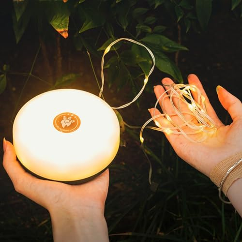 SPORTARC Campinglampe LED mit 10M Led Lichterkette, 2-in-1 USB Wiederaufladbare Campinglaterne Tragbare, USB Lichterkette Campingleuchte Camping Lichterkette Campinglampe, Tragbare Camping-Lichter
