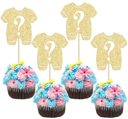 Gyufise 24Pcs Gender Reveal Cupcake Toppers Boy or Girl Cake Toppers Pink or Blue Bow Tie Cupcake Picks for Baby Shower Gender Reveal Theme Party Cake Decorations Gold Glitter