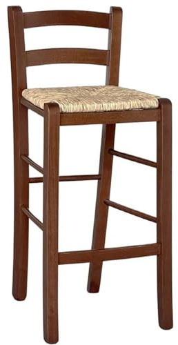 OKAFFAREFATTO MADDALONI Sgabello da bar in legno con seduta in paglia noce scuro h 67 cm da terra alla seduta