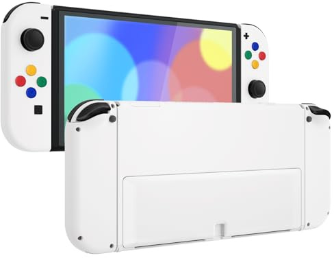 eXtremeRate DIY Full Set Shell Buttons for Nintendo Switch OLED, White Replacement Console Back Plate & Kickstand, Custom Case Housing for Nintendo Switch OLED JoyCon Controller [Control NOT Included]