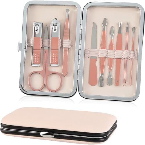 10 teiliges Maniküre Pediküre Set,Maniküre-Set Nagelknipser-Kit,Professionelle Edelstahl Nagelpflege Werkzeuge,Beauty Nagelpflege Kit für Zuhause, Reisen (Roségold)
