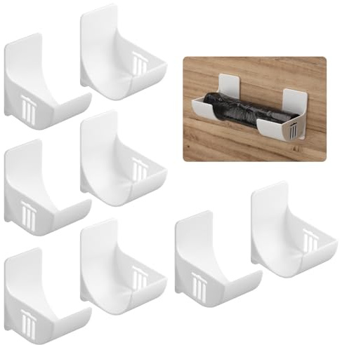 4 Paires d'Organisateurs de Sacs en Plastique, Distributeur de Sacs Poubelles Blancs Support de Sac Poubelle Sans Poinçonnage Support de Sac en Plastique Support de Sac en Plastique Mural