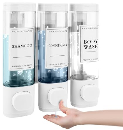 Tvålpump väggmonteringsdispenser väggmonterad flytande tvåldispenser handtvålsdispenser badrum duschgel tvättmedel för hotell zuhaus (Vit)