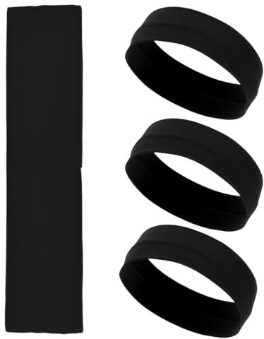 VAEIORP 4 Stück Elastisches Haarband Damen Rutschfestes Fitness-Sport-Stirnband Weiches Stoff-Stirnband Breites Haarband Lauf Stirnband Damen (Schwarzes, Breites)