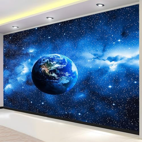 Fototapete 3D Effekt Wallpaper Weltraum Erde Vlies Wanddeko Wandbild Tapete Blau 3D Panorama Poster Schlafzimmer Wohnzimmer Kinderzimmer Wandbild 200 x 140 cm