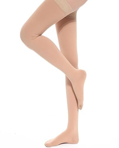 Hrlace Medizinische Kompressionsstrümpfe Lang mit Silikonband 23-32mmHg Oberschenkel Stützstrümpfe für Damen Herren Thrombosestrümpfe für Krampfadern, Ödemen, Flugreisen Geschlossene Zehe-Hautton XL