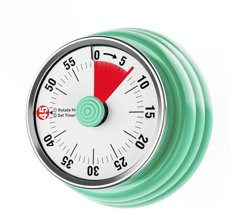 Tada 60 Minute Visual Mechanical Kitchen Timers for Cooking, Magnetic | 60-min wind up visual countdown timer. Strong magnetic backing for fridge & ovens. Ideal for baking, homework & fitness, Aqua