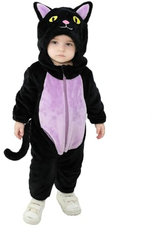 Qianderer Toddler Baby Black Cat Costume Hooded Jumpsuit Zipper Snowsuit Infant Boy Girl Halloween Costumes Fuzzy Warm Winter Clothes (Ba Purple, 2-3T)