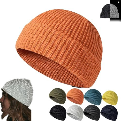 JPSSJGYH Reflektierende Beanie, reflektierende Laufmütze, reflektierende Beanie-Strickmütze für Männer und Frauen (Orange,One Size)