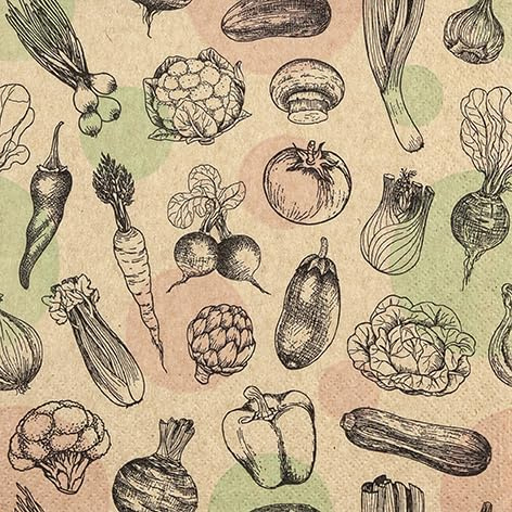 20 nachhaltige Servietten Essen Gemüsesorten als Tischdeko. Ökologische Papierservietten aus Recycling-Material 33x33cm