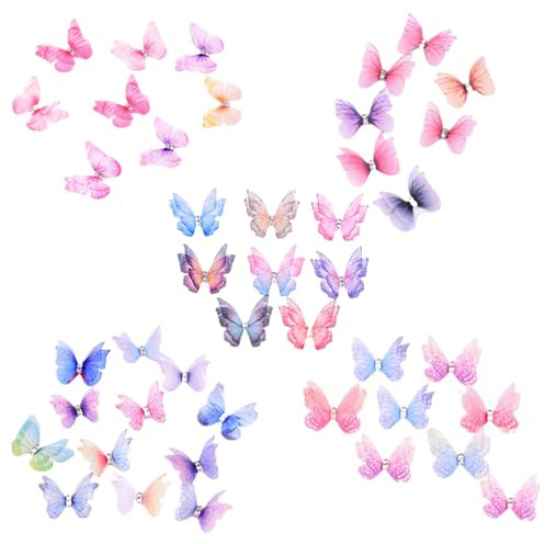 50 Stück Bunte Schmetterling Dekomaterialien Doppellagig Mit Akrylstein Organza Schmetterling Deko Schmetterlinge Zum Basteln Geburtstag Diy Kostüm Scrapbook Wand, 3cm