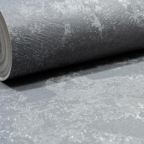 SOPHIE LAURENCE Charcoal Glitter Wallpaper Thick Textured Slightly Imperfect Paste The Wall Vinyl