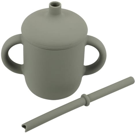 MOLUCKFU Silicone Training Cup Mit Strohhalm Robuster Auslaufsicherer Trinkbecher Für Kleinkinder -frei Mit Doppelten Für Mädchen Und Kleinkinder Militärgrün