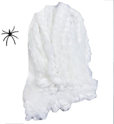 Okeeyseda Leuchtendes Spinnennetz, Leuchtende Künstliche Spinne, Weißes Stretch-Spinnennetz, Halloween, Horror-Dekoration für Den Innenbereich, Requisiten