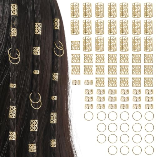 Gioielli Dreadlocks Trecce Clip, 80pcs Dreadlock Perline Clip a Spirale,Capelli Treccia,Accessori Decorazione,Per Uomini e Donne(Oro)