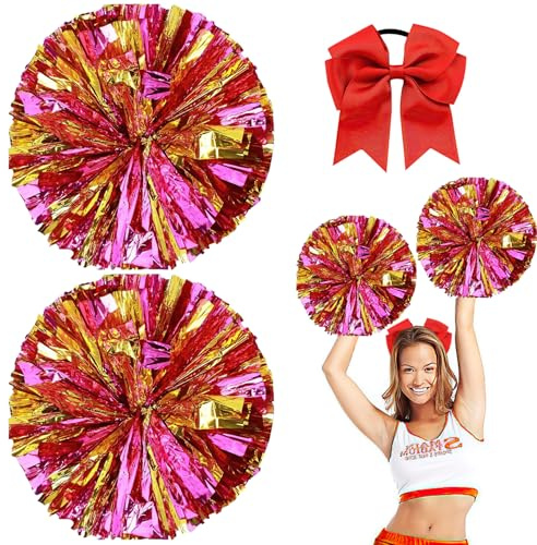 Nuyoah Cheerleader Pompons Pompoms Cheerleading 2Stk Cheerlead Pompon Pompom Cheerleading Pong Pongs Cheerleader Pom Poms Cheerleading Metallfolie für Sports Wettbewerb Karnevalspartys