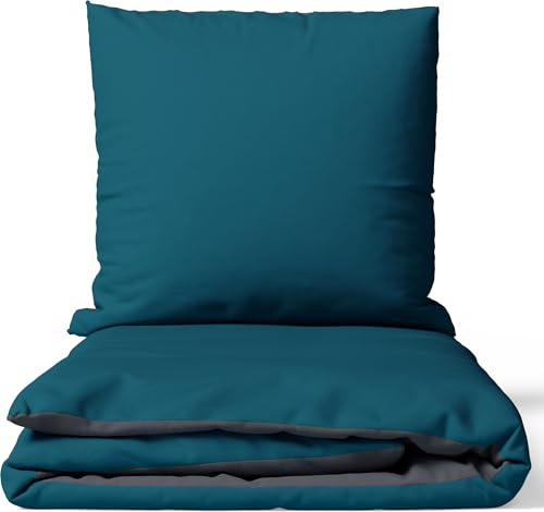 Leonado Vicenti Bettwäsche 200x220 3teilig Bettbezug - Bettwäsche-Sets mit 2 Kissenbezügen 80x80 cm, ÖKO-TEX Baumwoll-Satin Petrol für Kingsize Bett mit Reißverschluss